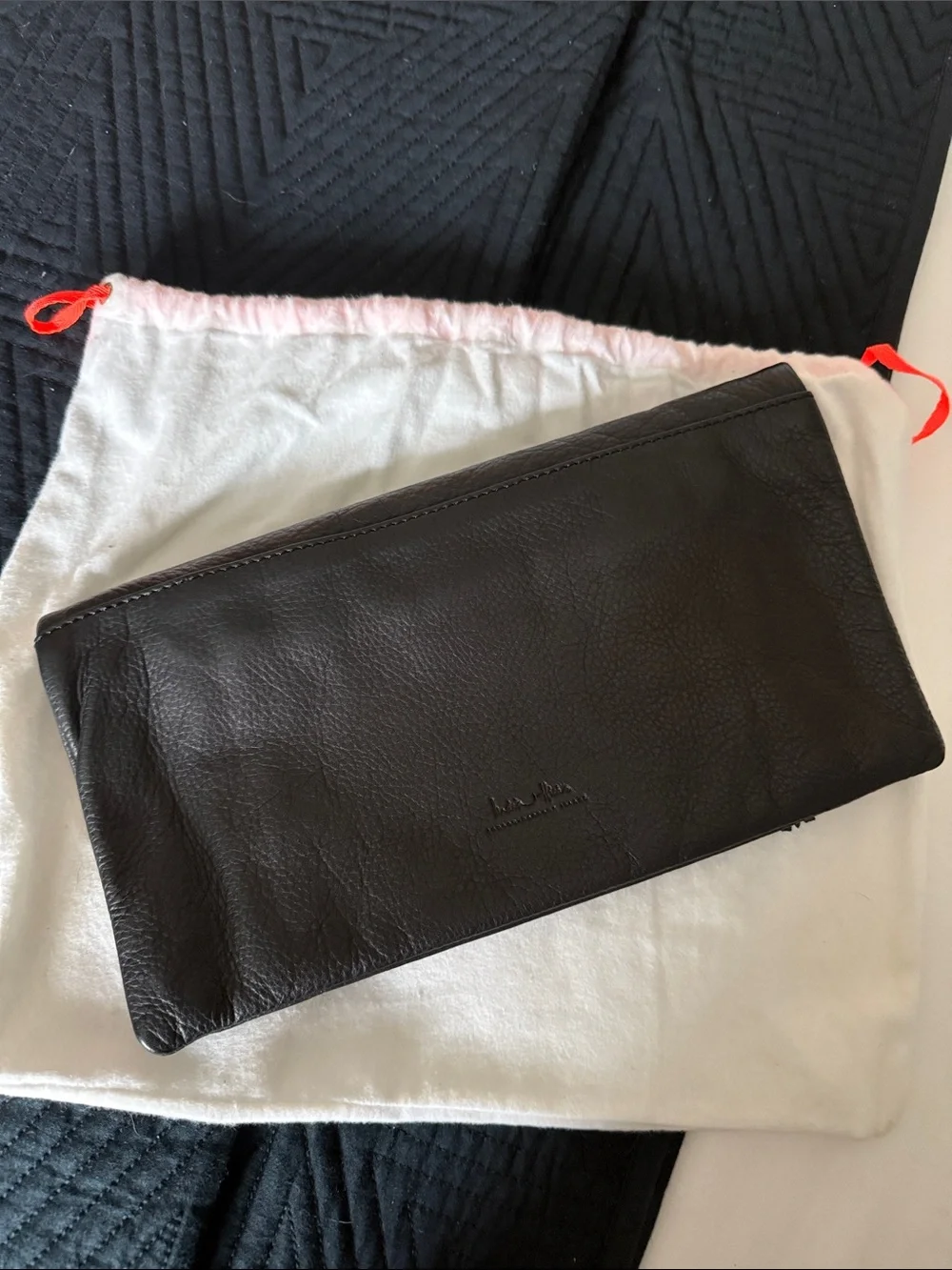 India Hicks Black Leather Foldover Clutch with Tassel